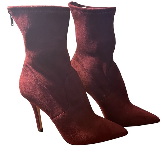 Velvet Burgundy Booties - Picture 1 of 7